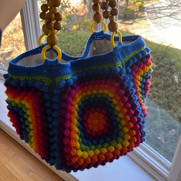 Handmade crochet hand bag. Gorgeous colors 🌈 lining with two pockets - Picture 4 of 5